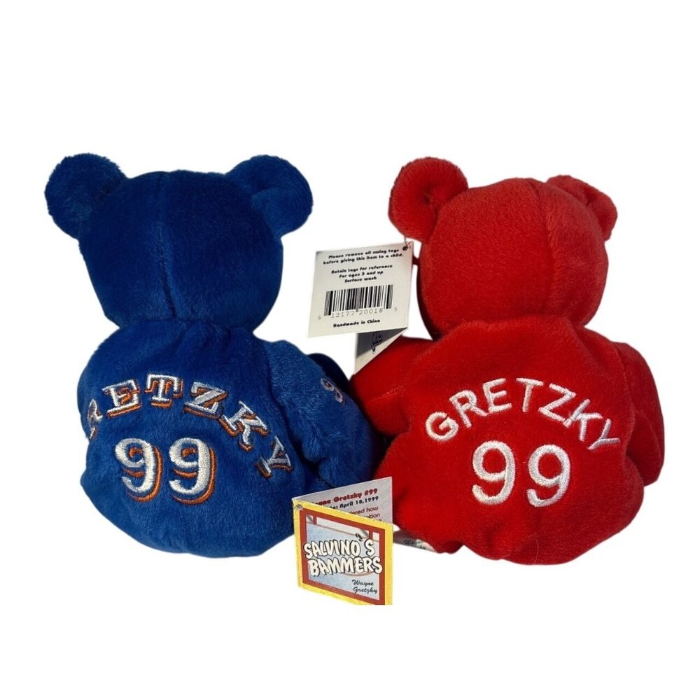 Wayne Gretzky 99 Salvinos Bammers Red & Blue Plush Bears Set of 2